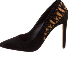 Brian Atwood Vero Cuoio Oriel Suede black and leopard calf hair Heels size 9!